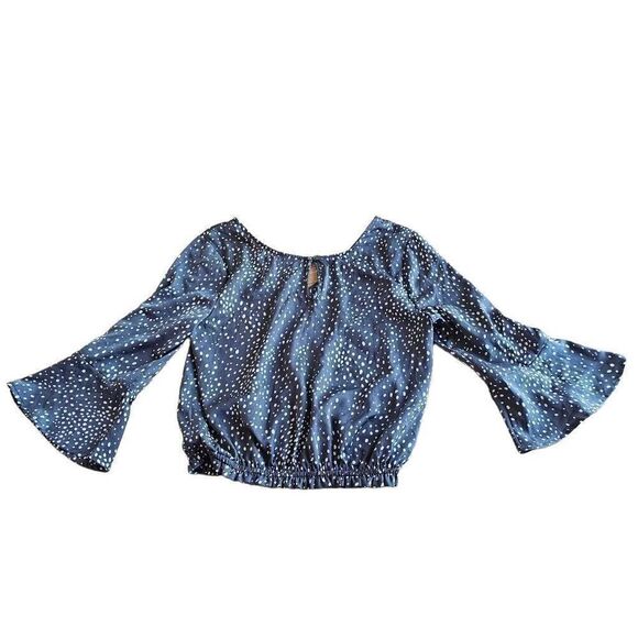 Saltwater luxe womens Sz S gray white polkadots bell sleeves blouse - Picture 2 of 8